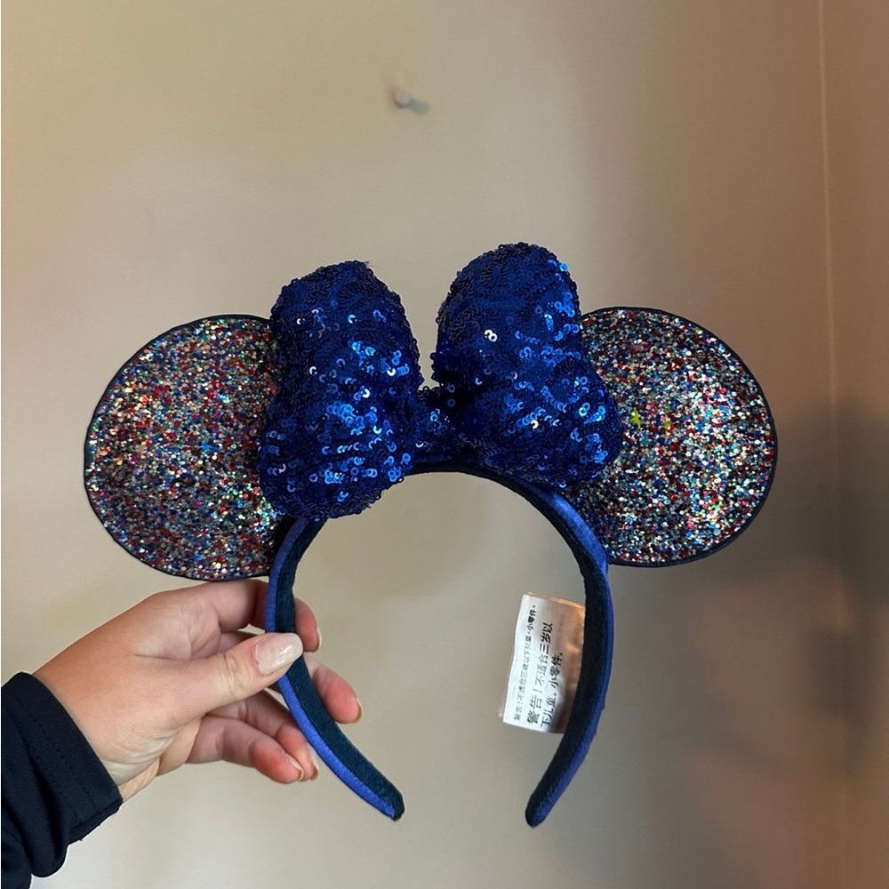 2020 Blue Sparkle Glitter Minnie Mouse Bow Ears Headband Disney
